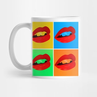 Pop lips. Pop art style mouths. Andy Warhol. Grid of four mouths pop art style. Mug